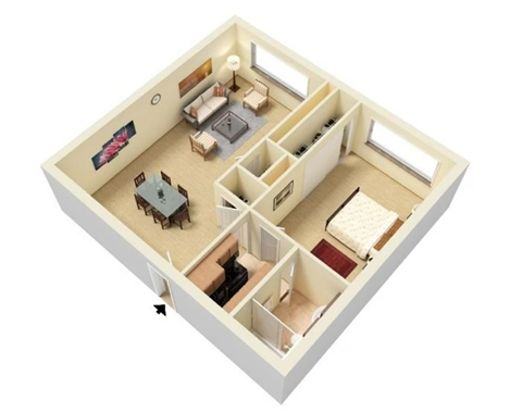 Floor plan for 1 bed, 1 bath, 450 sqft